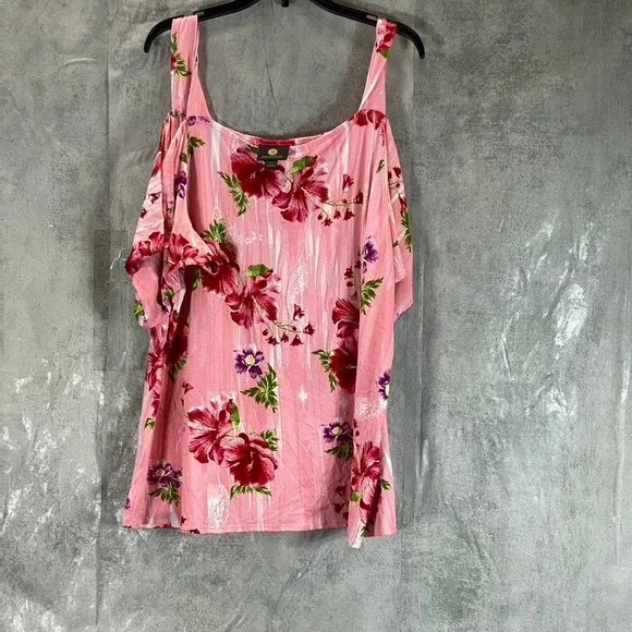 JM Collection Women's Cherry Floral Combo Square-Neck Drapey Cold-Shoulder Top - Picture 1 of 11